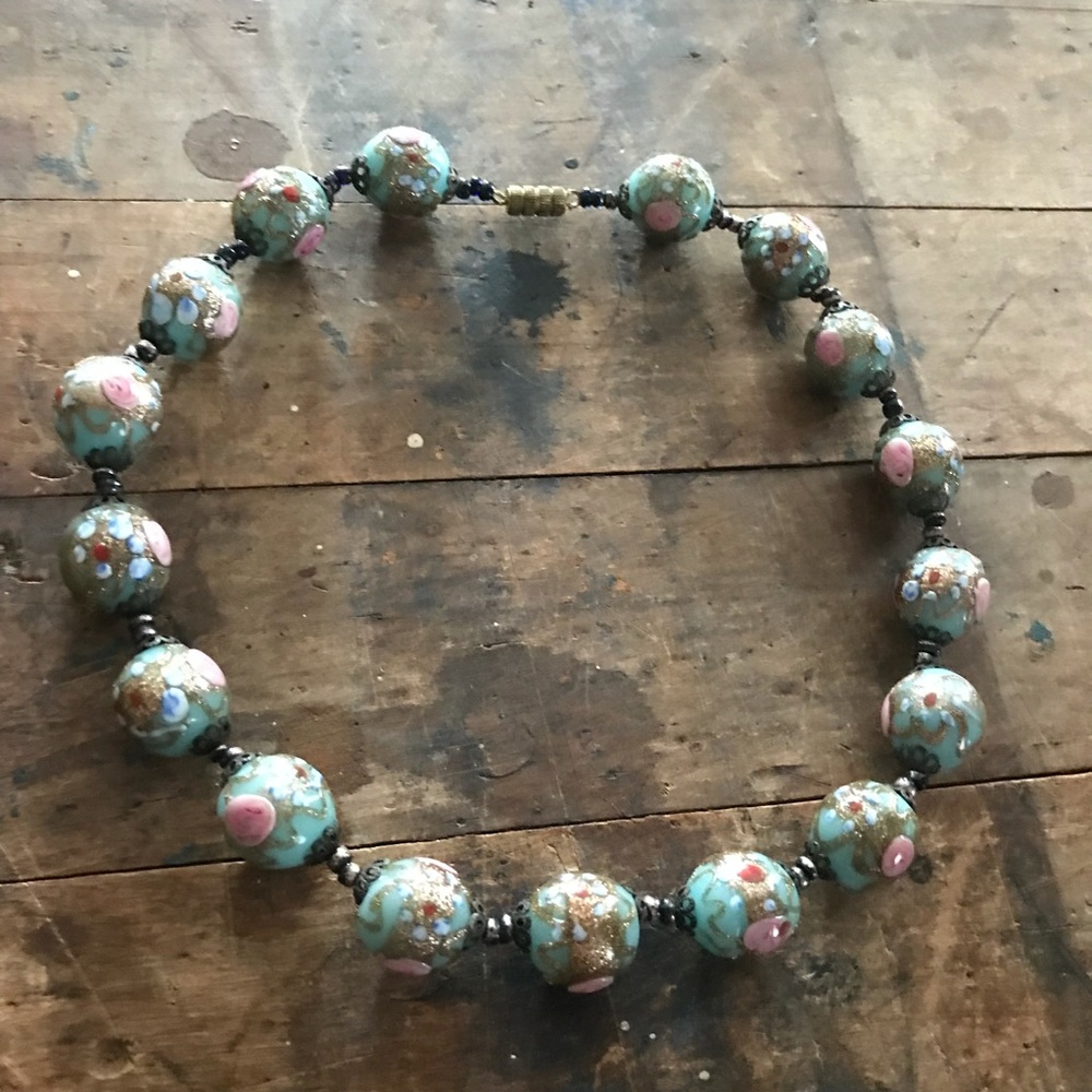 Vintage choker necklace 90s light blue floral - Picture 7 of 10